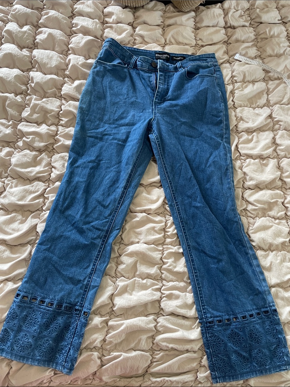 Susan Graver Indigo Blue Embroidered Wide-Leg Jeans